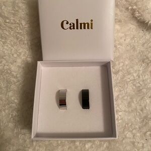 Calmi Silver and Black Women's Ring Set